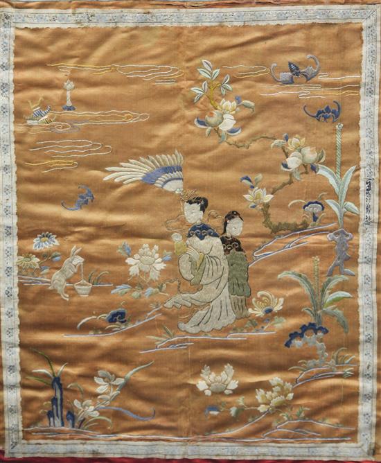 A Chinese embroidered silk panel, late 19th century, 66cm x 53cm